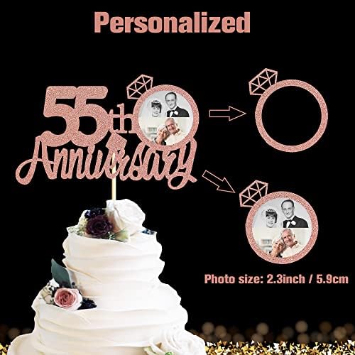 Sumerk 55th Anniversary Cake Topper,13PCS Rose Gold Glitter Cake Toppers Cake Decorations Set for 55th Wedding Anniversary Celebration Party