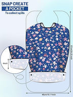 Janmercy 12 Pcs Washable Adult Bibs for Eating Waterproof Clothing Protector with Optional Crumb Catcher, Reusable Food Bib with Adjustable Snap Closure for Elderly Women Men Disabled, 12 Styles