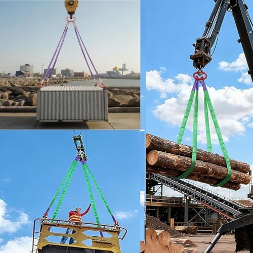 4 Legs Lifting Sling Straps with Hooks, 2T Polyester Strap Lifting Slings with Metal Lifting Ring, Rigging Strap for the Transport and Handling of Goods(6.56ft/2m)