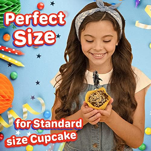 24x Galactic Space Cupcake Toppers – Durable Picks Happy Birthday Décor, Cupcake Decorations for Kids' Birthdays