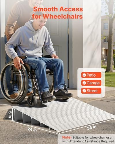 VEVOR Door Threshold Ramp, 5 inch Rise, Aluminum Alloy Threshold Ramp Rated 800 lbs Load Capacity, Handicap Ramps for Home Steps for Wheelchair, Scooters, Power Chairs, Walkers, Bicycle, Tricycle