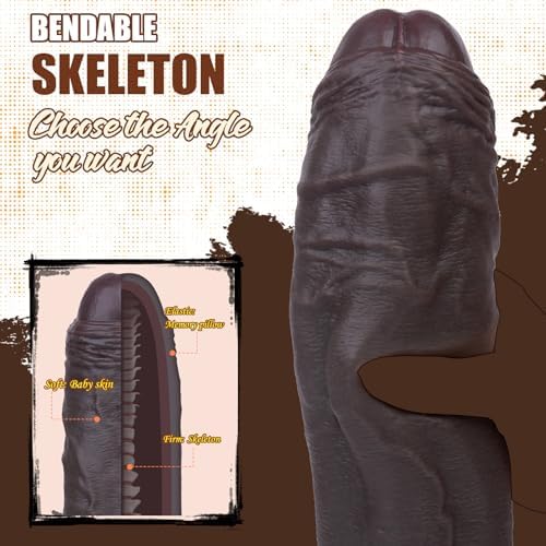 12 Inch XXXL Uncut Foreskin Big Black Dildo with Bendable Shaft, 8.65" Girth Thick Dildo with Strong Suction Cup for Hand-Free, Realistic Huge Thick BBC Dildo Adult Sex Toys for G Spot Vagina Anal