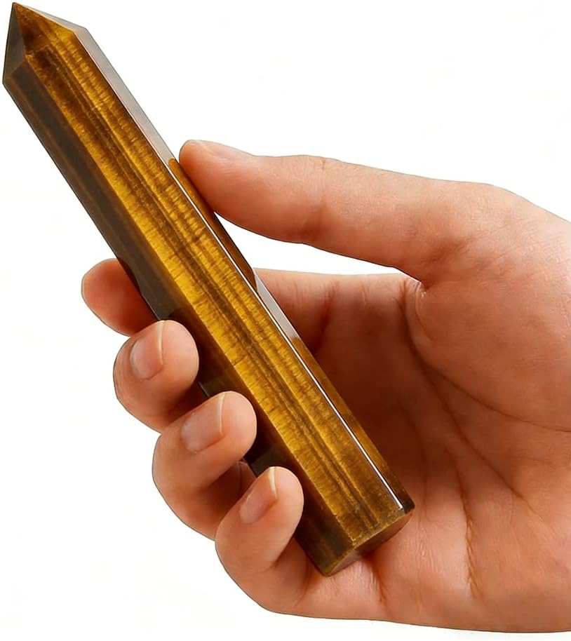 Natural Tiger Eye Stone Crystal Point Wand 5.9 Inch Reiki Healing Crystal Wand for Reiki Chakra Balancing Meditation & Spiritual Energy Therapy(5.9inch Wand Tiger Eye Stone)