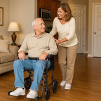 Dr Dunley Folding Transport Wheelchair with Swing-Away Footrests,19" Wide Padded Seat, Full-Length Armrests