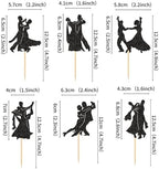 Ercadio 24 PCS Tango Dance Cupcake Toppers Black Glitter Adulthood Ceremony Dancing Girl Boy Cake Birthday Picks for Dancing Cake Dessert Muffin Toppers for Wedding Baby Shower Birthday Party