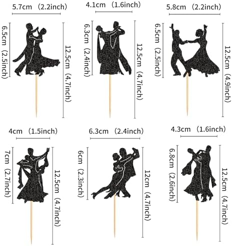 Ercadio 24 PCS Tango Dance Cupcake Toppers Black Glitter Adulthood Ceremony Dancing Girl Boy Cake Birthday Picks for Dancing Cake Dessert Muffin Toppers for Wedding Baby Shower Birthday Party