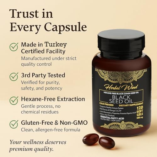 Black Seed Oil Capsules – Cold-Pressed Nigella Sativa Softgels, 500mg, 120 Count | Black Cumin Seed Oil, Non-GMO