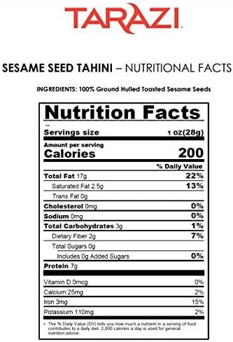 Tarazi All Natural Tahini | Non-GMO, All Natural, Made From 100% Premium Sesame Seeds, Made in California, Kosher | 2 Pound Jar