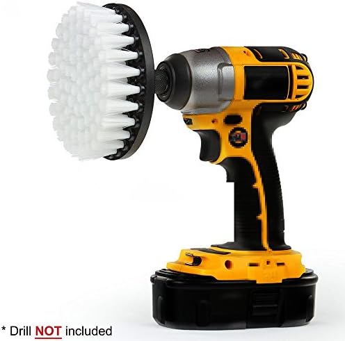 5 Piece 4 inch Drill Brush Soft Bristle White Quick Change Shaft Soft Bristle Power Scrubber Brush Set for Cleaning Car, Boat, Seat, Carpet, Upholstery and Shower Door