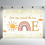 MEHOFOND 7x5ft First Trip Around The Sun Backdrop for 1st Birthday Party Decorations Supplies Boho Sun 1st Birthday Banner Photography Background Party Decor