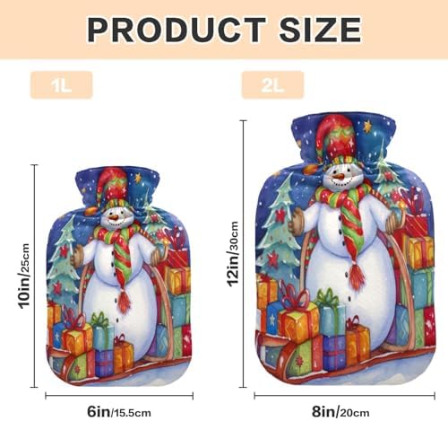 Hot Water Bottle with Cover 1L Warm Water Bottle for Hot and Cold Compress Hot and Cold Therapies,Hand Feet Warmer,Christmas Snowman