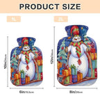 Hot Water Bottle with Cover 1L Warm Water Bottle for Hot and Cold Compress Hot and Cold Therapies,Hand Feet Warmer,Christmas Snowman