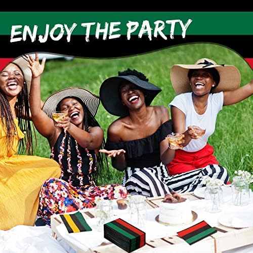 SATINIOR 100 Pack Black History Month Paper Napkins Black Red Green Paper Napkins for American African Freedom Day Reggae Rasta Kwanzaa Party Supplies, 16 x 13 Inches