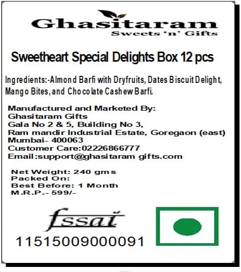 Ghasitaram Gifts Valentines Gift for Girlfriend/Boyfriend/Husband and Wife - Valentine Sweets Sweetheart Special Delights Box 12 pcs