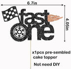 Fast One Racing 1st Birthday Cake Topper - Glitter Car Birthday Decoration