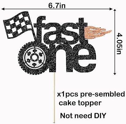 Fast One Racing 1st Birthday Cake Topper - Glitter Car Birthday Decoration