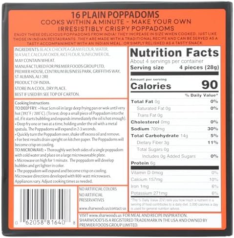 Sharwoods, Puppadums Plain, 4 Ounce