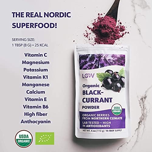 Organic Black Currant Powder – Pure, 100% Natural Whole Fruit, Freeze-Dried & Powdered – Non-GMO, No Added Sugar – Rich in Polyphenols & Vitamin C – 4oz (15 Servings)
