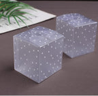 50pcs Frosted Translucent Polka Dots PVC Candy Box Wedding Favors Christmas Party Cube Gift Boxes Sweets Candy Cake Gift Bags (6x6x6cm)