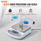 VEVOR Lab Scale, 2000g x 0.01g Accuracy High Precision Analytical Balance, 13 Units Conversion Electronic Scientific Laboratory Scale, LCD Display Digital Jewelry Weighing Scale for Lab, Jewelry