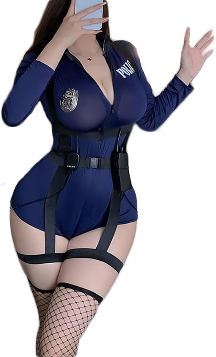 Women's Police Costume Cop Costumes Halloween Sexy Cop Outfit Anime Cosplay Outfit with Belt,Toy Walkie Talkie