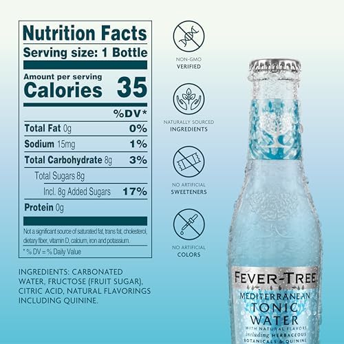 Fever-Tree Mediterranean Tonic Water – Premium Mixer for Cocktails and Mocktails, 6.8 fl oz Bottles, Pack of 24 – Naturally Sourced, Non-GMO