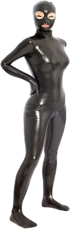 leesuo Women's Sexy Shiny Wetlook PVC Leather Zipper Crotch Bodysuit Catsuit with Gloves Toes Clubwear