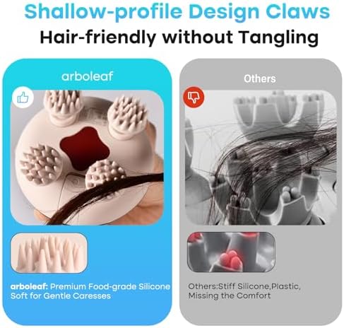 arboleaf Electric Scalp Massager Head Massager Scalp Stress Relax, 5 in 1 Kneading 128 Massage Nodes, Waterproof Hair Massage with 8 Removable Claws Cat Scratcher, Gift for Dad Mom