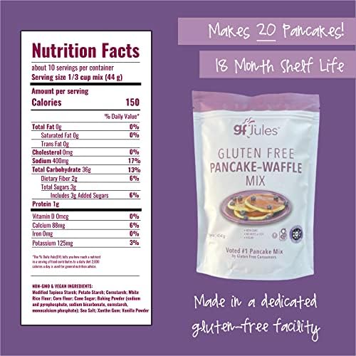 gfJules Certified Gluten Free Pancake & Waffle Mix | No Grit, Non-GMO, Vegan | Certified Top 9 Allergen-Free & Kosher | Voted #1 by Gluten Free & Celiac Consumers | 16 Ounces
