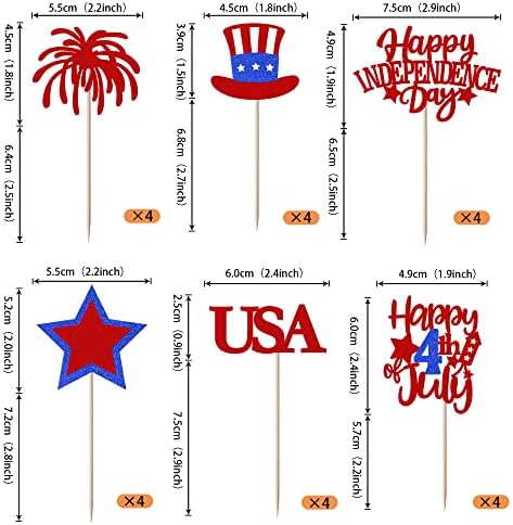 24 Pack Independence Day Cupcake Toppers 4th of July Cupcake Picks USA National Day Cake Decorations for Independence Day Theme USA Patriotic Party Supplies