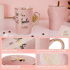 Aunt Gifts for Aunts from Niece - Mothers Day Birthday Gifts for Aunt, 14Oz Pink Marble Ceramic Coffee Mugs Print with Real Gold, Best Aunts Auntie Ever Gift Mug with Lid Spoon Card, Nice Box