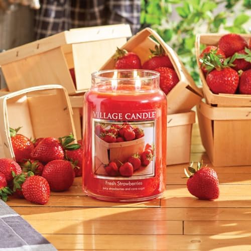 Village Candle Fresh Strawberries 26 oz Glass Jar Scented Candle, Large
