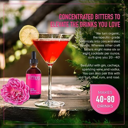 Portland Bitters Project Rose Bitters – Concentrated Bitters with Layered Flavors Made from Organic, Wild Crafted, Therapeutic Grade Whole Botanicals to Elevate Drinks & Cocktails – 2 fl oz