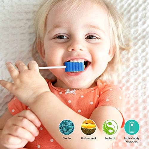 300 Pcs Disposable Oral Swabs – Longer Handle Dental Sponge Swabs for Mouth Cleaning – Unflavored & Individually Wrapped, Soft Foam Mouth Swabs for Daily Oral Hygiene & Personal Care (Blue 300)