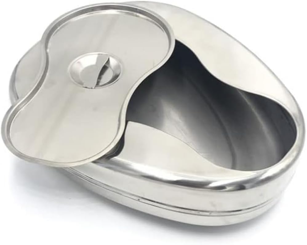 Stainless Steel Bedpan Bed Toilet Bowl with Lid Bedridden Patients Men Elderly Home Device