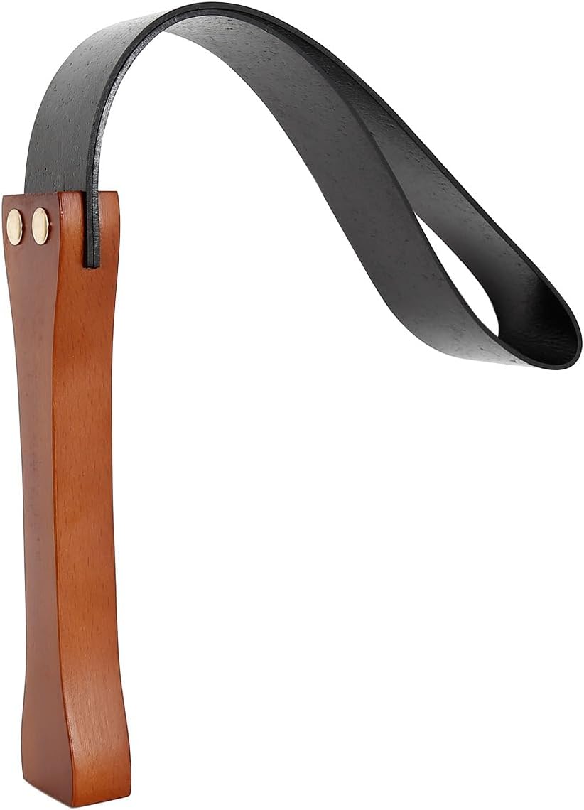 BDSM PU Leather Paddle Whip for Couples – Spanking Paddle with Wooden Handle – Adult Sex Toy for Roleplay, Discipline, Erotic Fun, and Bondage Play