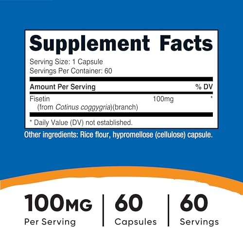 Nutricost Fisetin Capsules 100mg, 60 Capsules - Natural Polyphenol Antioxidant - Non-GMO, Gluten Free, and Vegan Friendly Supplement