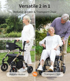 VOCIC Walkers-for-Seniors, Rollator-Walker-with-Seat, Transport-Wheelchair-Lightweight-Foldable, Adult Rolling Walker, Rollator Transport Chair with Brakes, 2 in 1 Walker Wheelchair Combo Z51