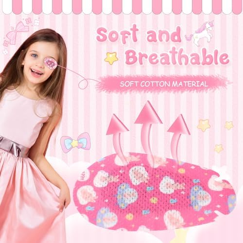 300 Pcs Adhesive Eye Patches for Kids Girls Cute Toddler Eye Patch Bulk Colorful Breathable Lazy Patch Cartoon Adhesive Bandages for Children Baby Light Blocking, 20 Styles, 3 x 2 Inches