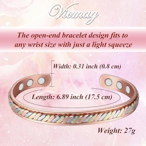 Vicmag Copper Magnetic Bracelet for Women Ultra Strength Magnets 99.9% Pure Copper Jewelry Gift (Braided Tricolour)