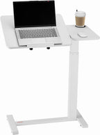 VEVOR Overbed Table, Mobile Bed Side Table with Flip Desktop and 4 Hidden Wheels, Height & Angle Adjustable Rolling Laptop Desk with Cup Holder, Portable Over Bed Desk for Home, Office, Study, White