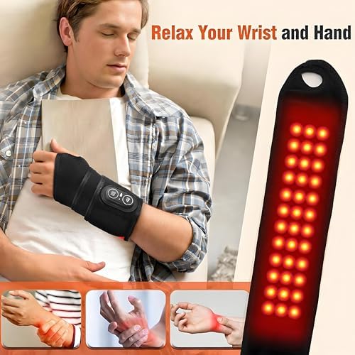 Cordless Wrist Heating Pad for Pain Relief, Heated Wrist Brace Wrist Massager Wrap for Arthritis, Rechargeable Heated Hand Heating Pad Massage for Carpal Tunnel (Black Orange)