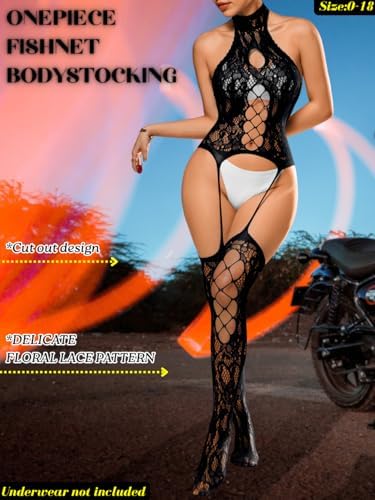 EHSUYAB Body Stockings for Women Sexy, Fishnet Lingerie Mesh Bodysuit Floral Lace Jumpsuit, Club Rave Exotic Dancer Outfits