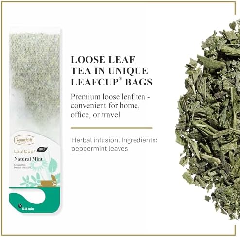 Ronnefeldt LeafCup Natural Mint – Loose Leaf Peppermint Herbal Chai – Naturally Caffeine-Free – 15 Individually Wrapped Tea Bags