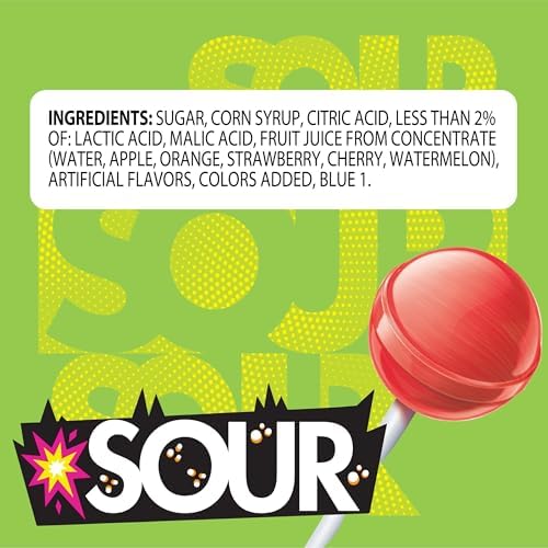 Chupa Chups SOUR Lollipops, Variety Pack, Lemon, Strawbery & Apple Flavored, Individually Wrapped Bulk Sour Candy Suckers for Adults & Kids, Bag of 25