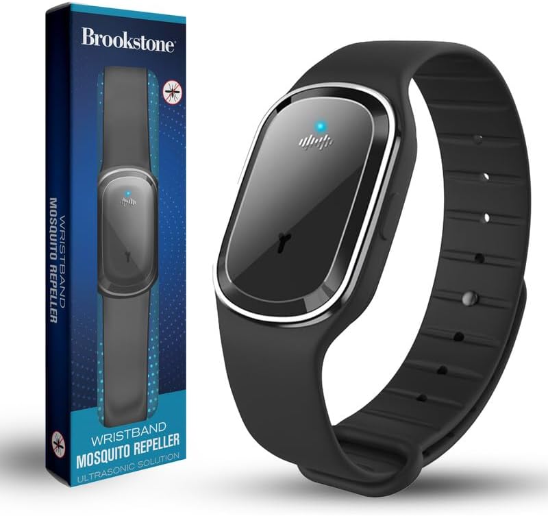 Brookstone Ultrasonic Mosquito Repelling Wristband – Rechargeable, Waterproof Bug Repellent Bracelet | Chemical-Free, Non-Toxic, Adjustable Fit for Outdoor Activities (Black)
