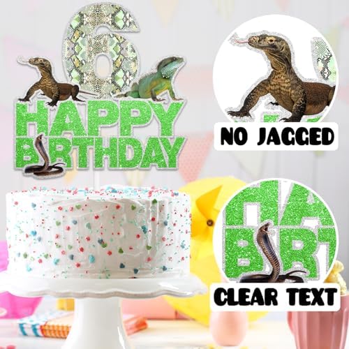 Reptile Cake Topper Lizard Theme 6th Birthday Happy Gecko Lizard Decorations for Boys or Girls Reptile Themed Birthday Party, Swamp Themed Party, or Pet Birthday Party Decorations. SugarGera