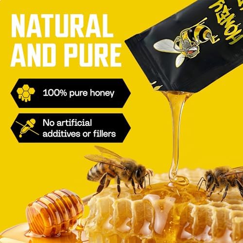 Honey Bae Natural Honey Sachets, Herbal Vitality & Energy Support for Men, Pure Honey with Maca Tongkat Ali Ginseng, On-The-Go Single Serve Packets, 12 x 15g