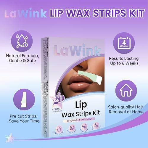 20Pcs Upper Lip Wax Strips, Facial Wax Strips Kit 4 Calming Oil Wipes Working For Upper Lip, Face, Eyebrow, and Chin Mouth waxing Lip upper hair removal Facial Hair Removal for Women LAWINK