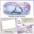 2 in 1 Contact Lens and Glasses Case,Double Sided Dual Use Design with Mirror, Tweezer and Contact Lens Solution Bottle,Portable Soak Storage Kit for Travel,Office(Purple Marble)